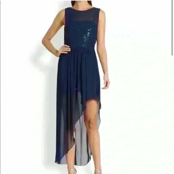 BCBGMaxazira midnight blue sequin and chiffon gown - Picture 1 of 6